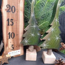 Pine Scent, Bottle-Green Christmas Tree, Little Stars, A Glittering Fir Hand-Painted Wooden Tree in 4 Sizes - thumbnail 3