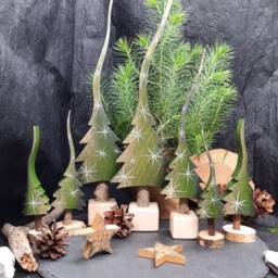 Pine Scent, Bottle-Green Christmas Tree, Little Stars, A Glittering Fir Hand-Painted Wooden Tree in 4 Sizes - thumbnail 1