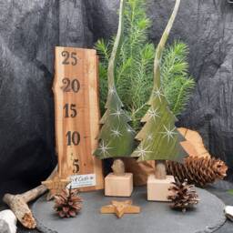 Pine Scent, Bottle-Green Christmas Tree, Little Stars, A Glittering Fir Hand-Painted Wooden Tree in 4 Sizes - thumbnail 2