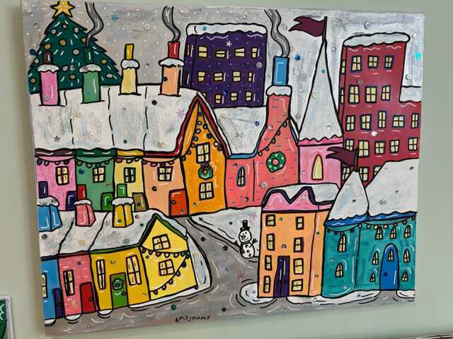 Christmas in The City - Glitter Snow Original Mixed Media Artwork Extra Large 24x30Inch Canvas By Emy Spinks - image 1