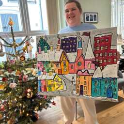 Christmas in The City - Glitter Snow Original Mixed Media Artwork Extra Large 24x30Inch Canvas By Emy Spinks - thumbnail 3