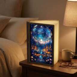 Fantasy Book Nook For Bookaholic, Stained Glass Lamp, Lover & Reader Gift, Bookshelf Decor, Library Decor, Bookish Gift - thumbnail 2