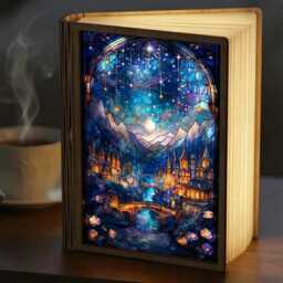 Fantasy Book Nook For Bookaholic, Stained Glass Lamp, Lover & Reader Gift, Bookshelf Decor, Library Decor, Bookish Gift - thumbnail 3