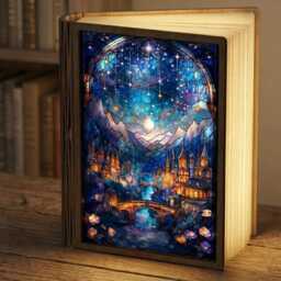 Fantasy Book Nook For Bookaholic, Stained Glass Lamp, Lover & Reader Gift, Bookshelf Decor, Library Decor, Bookish Gift - thumbnail 1