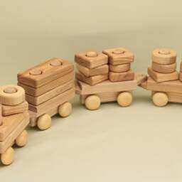 Handmade Wooden Stacking Train 30 Ash Wood Blocks, 4 Wagons - thumbnail 4