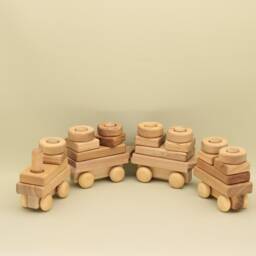 Handmade Wooden Stacking Train 30 Ash Wood Blocks, 4 Wagons - thumbnail 2