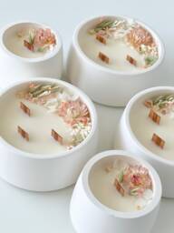 Handmade Scented Soy Candle With Dried Flowers Ceramic Jar, Wooden Wick