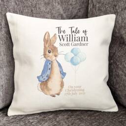 Personalised Peter Rabbit Christening Cushion Cover, Nursery Keepsake, Baby Gift - thumbnail 2