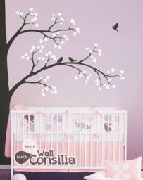 "Large Tree Wall Decal Nursery Corner Decor, Birds & Leaves - 93"" X 67" - thumbnail 1