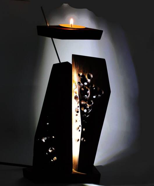 Zen Art Night Light, Walnut Wood Candle Holder, Handmade Table Lamp - image 1