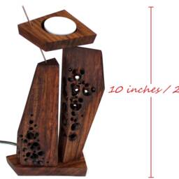 Zen Art Night Light, Walnut Wood Candle Holder, Handmade Table Lamp - thumbnail 4