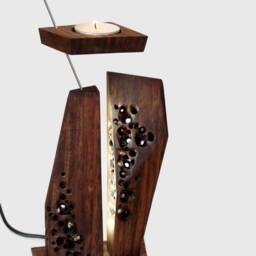 Zen Art Night Light, Walnut Wood Candle Holder, Handmade Table Lamp - thumbnail 3