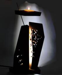 Zen Art Night Light, Walnut Wood Candle Holder, Handmade Table Lamp