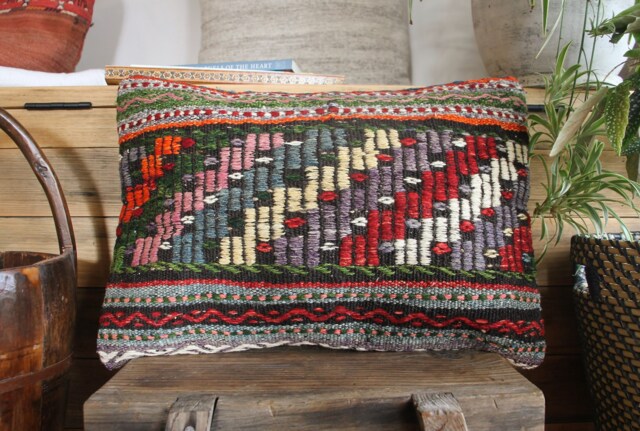 3550cm - 1420In Handwoven Vintage Kilim Cushion Pillow Cover - Brocaded Design With Greys Greens Reds - image 1