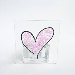 Pink Heart Fused Glass Candle Holder