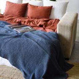 Waffle Linen Cotton Blanket in Charcoal/Warm Winter Bed Throw Soft Washed Bedspread Coverlet Seasonal Sale - thumbnail 2