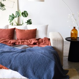 Waffle Linen Cotton Blanket in Charcoal/Warm Winter Bed Throw Soft Washed Bedspread Coverlet Seasonal Sale - thumbnail 3