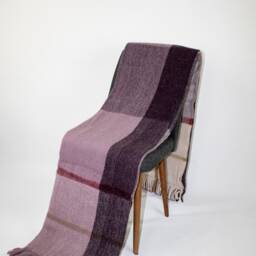 Purple Plaid Wool Blanket Vintage Chunky Knit Throw, - 63'' 86.5'' - thumbnail 3