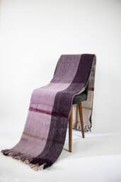 Purple Plaid Wool Blanket Vintage Chunky Knit Throw, - 63'' 86.5''