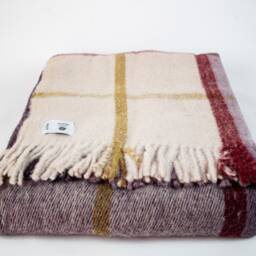 Purple Plaid Wool Blanket Vintage Chunky Knit Throw, - 63'' 86.5'' - thumbnail 2