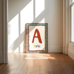 Personalised Name Print, Boys Bedroom, Cool Kids Initial Retro Nursery, Toddler Wall Art, Colourful Decor, Red Blue - thumbnail 1