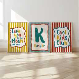 Personalised Name Print, Boys Bedroom, Cool Kids Initial Retro Nursery, Toddler Wall Art, Colourful Decor, Red Blue - thumbnail 3