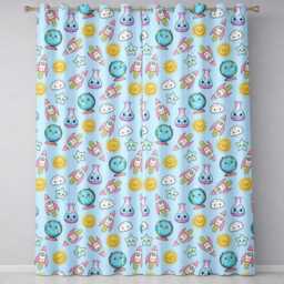 Cute Kawaii Space Rocket Globe Sun Star Blue Seamless Pattern Readymade Eyelet Ring Top Thermal 100% Blackout Curtains - thumbnail 2