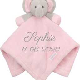 Baby Cuddle Cloth Elephant With Name Embroidered, Pink Blue, Name, Personalized Cloth - thumbnail 4