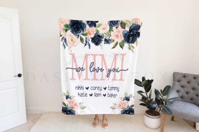 Christmas Blanket, Gift, Floral Style Personalized Mom Gift For Grandparent, Birthday - image 1