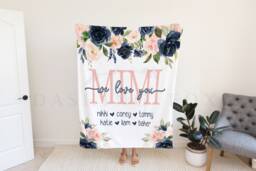 Christmas Blanket, Gift, Floral Style Personalized Mom Gift For Grandparent, Birthday