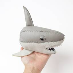 Genuine Leather Handmade Small Grey Shark Head, Wall Decor, Baby Room Nautical Art, Home Decoration, Stuffed Animal - thumbnail 3