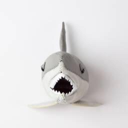 Genuine Leather Handmade Small Grey Shark Head, Wall Decor, Baby Room Nautical Art, Home Decoration, Stuffed Animal - thumbnail 2