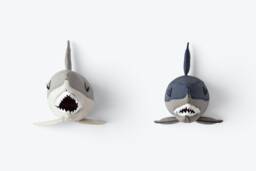 Genuine Leather Handmade Small Grey Shark Head, Wall Decor, Baby Room Nautical Art, Home Decoration, Stuffed Animal - thumbnail 1