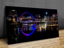Newcastle, Bridge , Night Time, Reflections, Lights Sunset , United Kingdom Home D??cor, Mounted Canvas Wall Art Print Ready To Hang - thumbnail 1