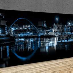Newcastle, Bridge , Night Time, Reflections, Lights Sunset , United Kingdom Home D??cor, Mounted Canvas Wall Art Print Ready To Hang - thumbnail 2