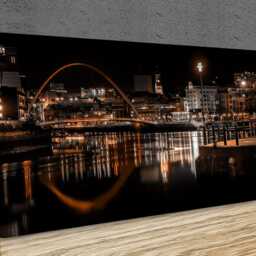 Newcastle, Bridge , Night Time, Reflections, Lights Sunset , United Kingdom Home D??cor, Mounted Canvas Wall Art Print Ready To Hang - thumbnail 3