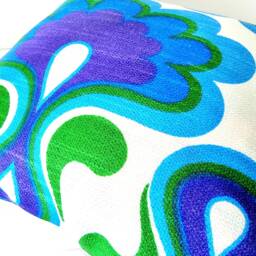 Retro Pillow Case Peacock Palace, Blue Purple Green Cushion Cover, 60S 70S Vintage Fabric, Mid-Century Flower Power Pop Art - thumbnail 3