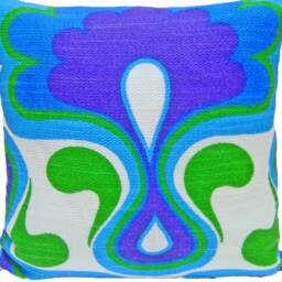 Retro Pillow Case Peacock Palace, Blue Purple Green Cushion Cover, 60S 70S Vintage Fabric, Mid-Century Flower Power Pop Art - thumbnail 2