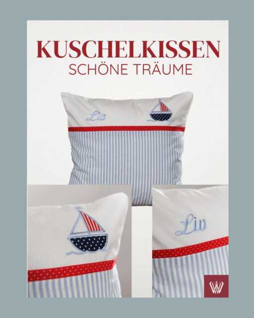Pillow Cushion Cover Embroidered Boat With Name Embroidery - image 1