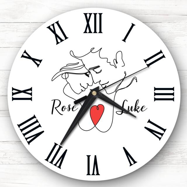 Line Art Couple Heart Romantic White Personalised Gift Clock - image 1
