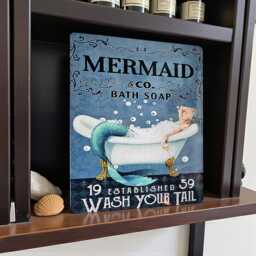 Mermaid Wash Your Tail Retro Bathroom Metal Wall Sign Plaque Decor Art Gift - thumbnail 3