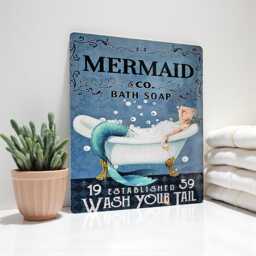 Mermaid Wash Your Tail Retro Bathroom Metal Wall Sign Plaque Decor Art Gift - thumbnail 1