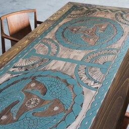 Custom Carved Wood Dining Table Live Edge Farmhouse Table - thumbnail 3