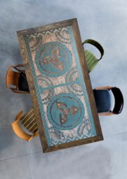 Custom Carved Wood Dining Table Live Edge Farmhouse Table - thumbnail 1