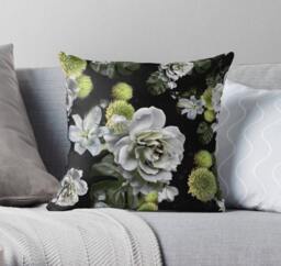 White Rose Pillow Velvet, Old Masters, Cushion, Flowers, 18x18In Or 22x22In, Decorative Cushion Cover Only, Luxury Bed Gift - thumbnail 1