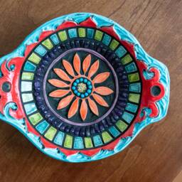 Hand-Carved Ceramic Trinket Dish, Suzani Flower Mosaic Art Bowl, - Made To Order - thumbnail 3