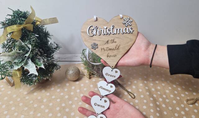Personalized Christmas Family Heart Ornament Xmas Wall Decor - image 1