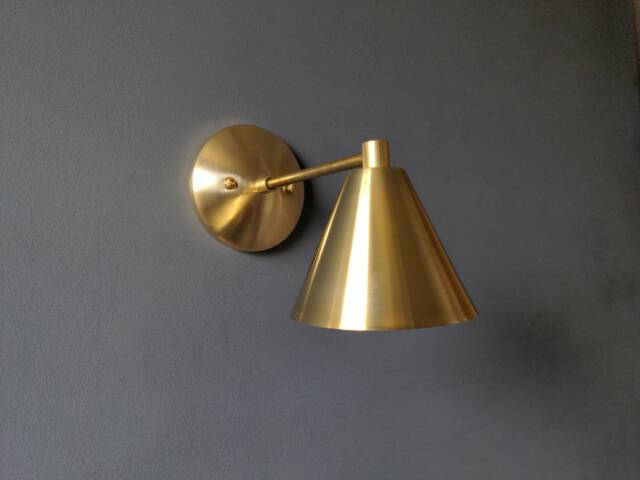 Brass Teacup Wall Sconce - Modern Hallway Lighting Bathroom Minimalist Mid Century Bedside - image 1