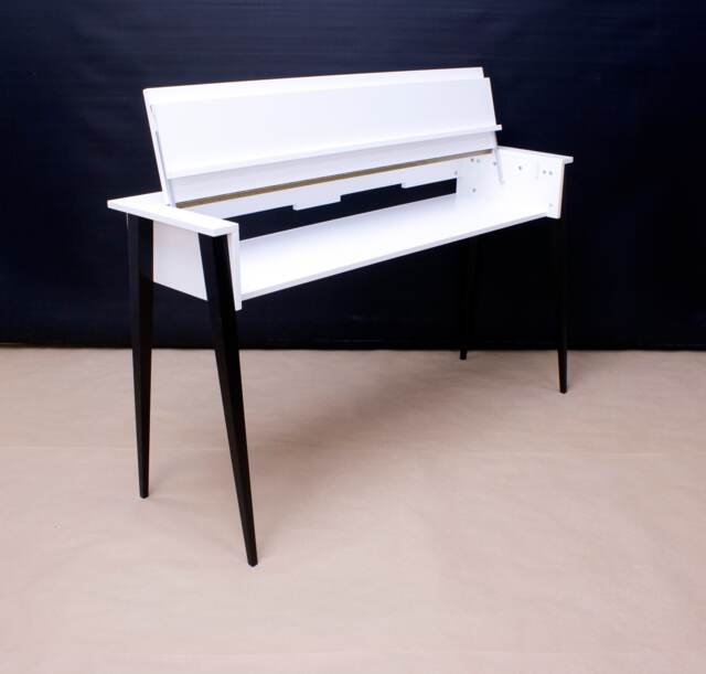 White Piano Stand With A Cover & Black Wooden Legs, Keyboard Desk, Custom Size Color Wood - image 1
