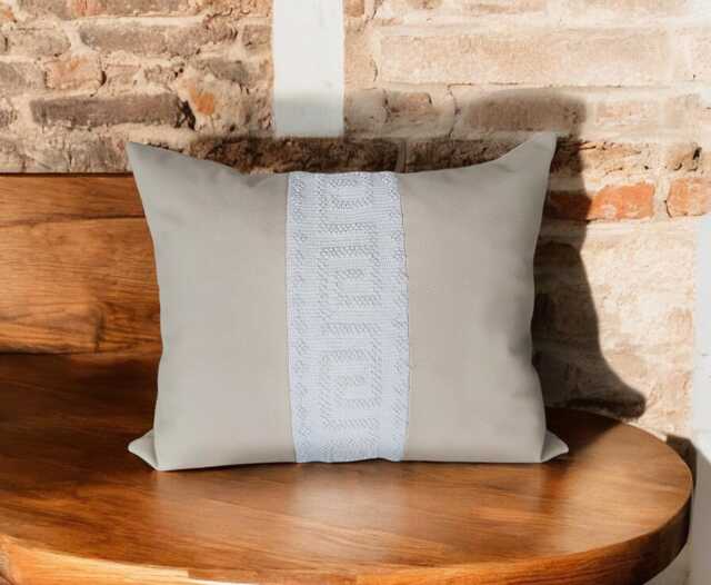 Color Block Design Vertical White Hand-Woven Piece & Cream Arizona Faux Leather Pillow Cover-1Qty - image 1